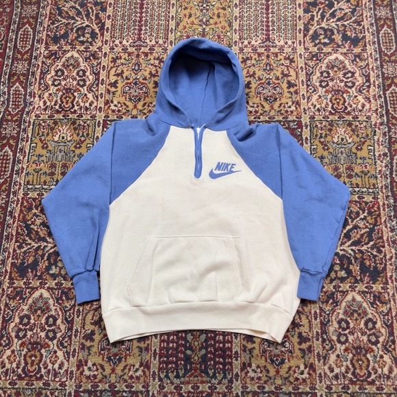 Nike Other - VTG Rare 70s Nike Orange Tag Cotton Quarter Zip Raglan Hoodie USA M White Blue